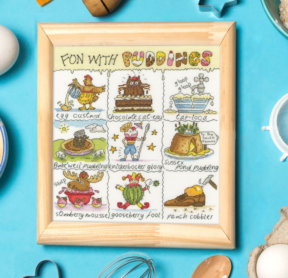 Fun with Puddings Cross Stitch Sampler