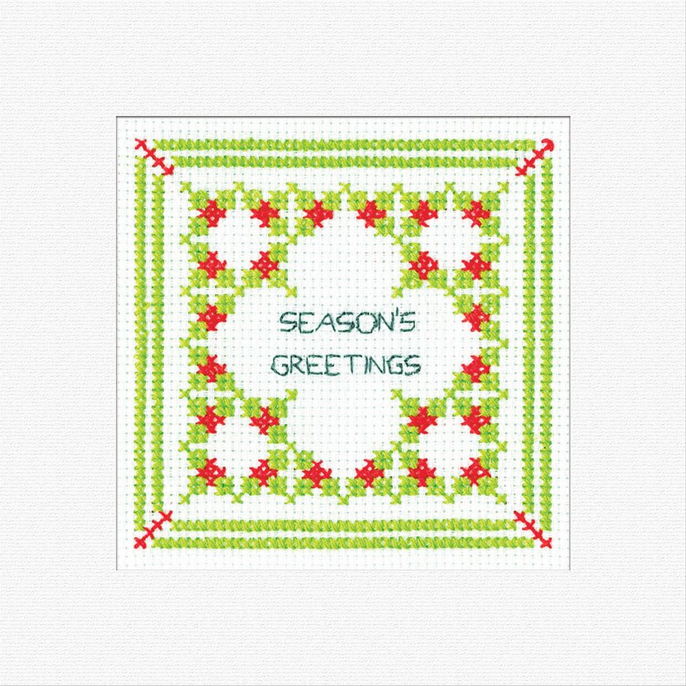 Filigree Seasons Greetings Xmas Holly Cross Stitch Card Kit