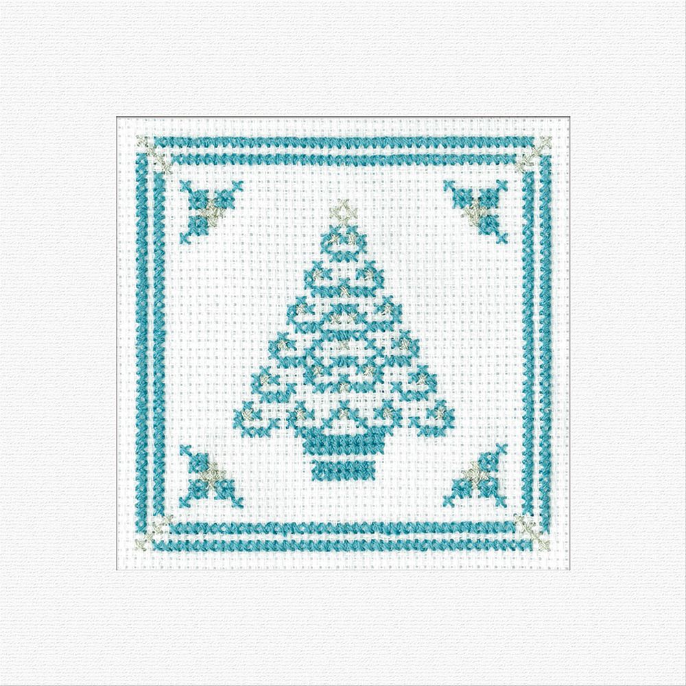 Xmas Tree - Filigree Teal Cross Stitch Card Kit