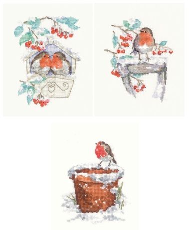 Hideaway, Watching and Garden Friend - Robin  Cross Stitch Set