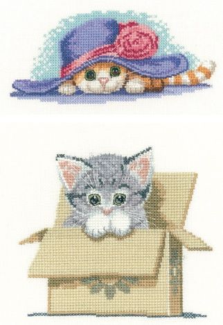 Cat in a Hat & Cat in a Box Cross Stitch