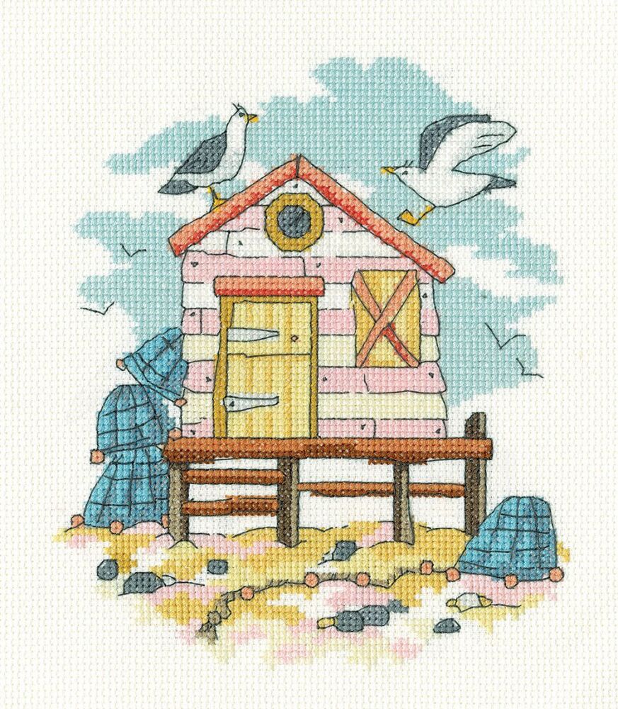 Pink Beach Hut - Karen Carter Cross Stitch
