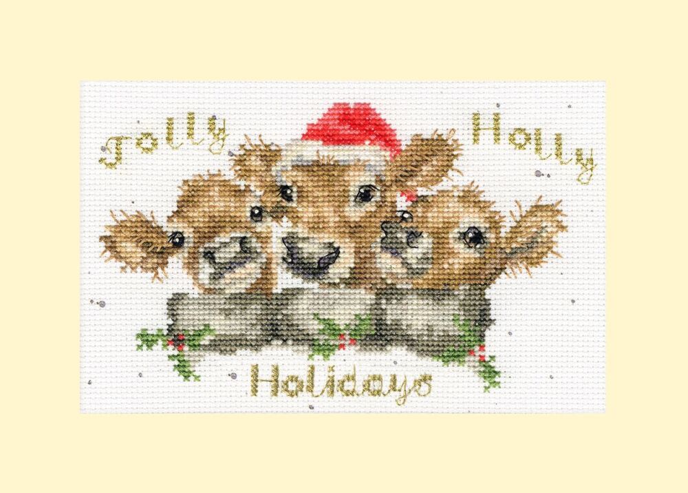 Jolly Holly Christmas Cross Stitch Card