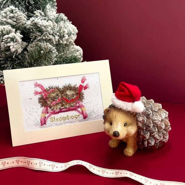 Sledgehogs Christmas Cross Stitch Card