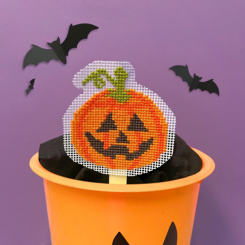 Spooky Pumpkin Cross Stitch Bookmark - Ages 6-10