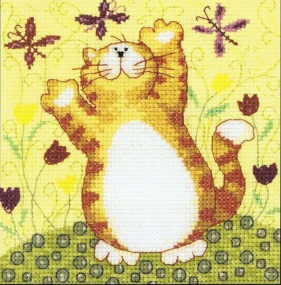 Flutterbys Cat Cross Stitch Chart - Heritage Crafts