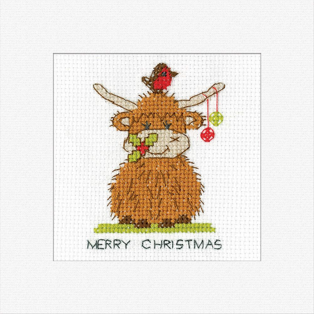 Highland Christmas Baubles Cross Stitch Card Kit