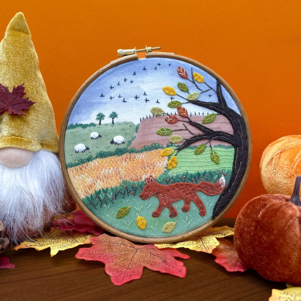 Falling Leaves Fox Felt Embroidery (includes hoop).