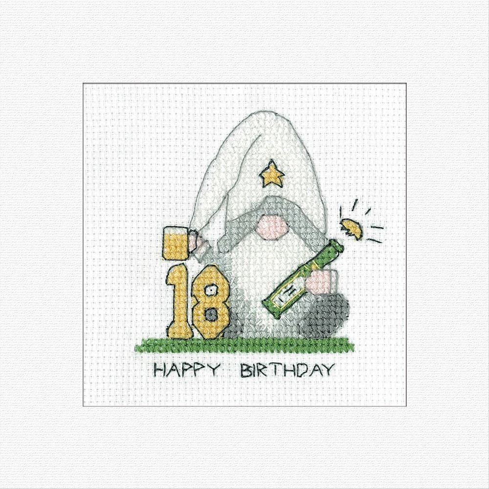 18th Birthday (Green) Gonk Cross Stitch Card Kit