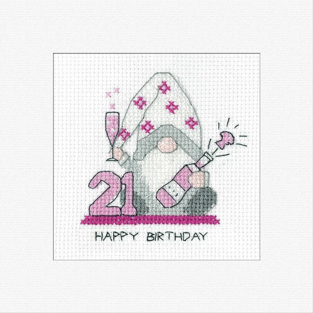 21st Birthday (Pink) Gonk Cross Stitch Card Kit