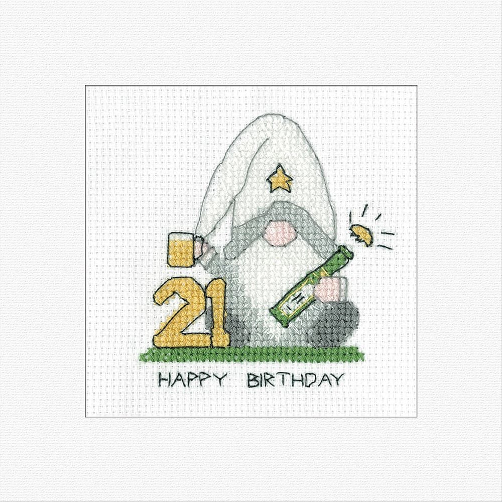 21st Birthday (Green) Gonk Cross Stitch Card Kit