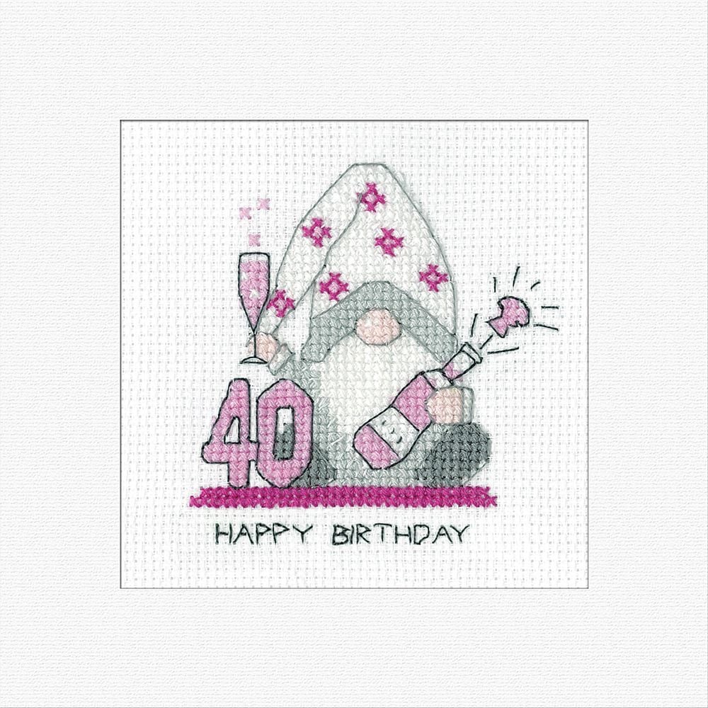 40th Birthday (Pink) Gonk Cross Stitch Card Kit