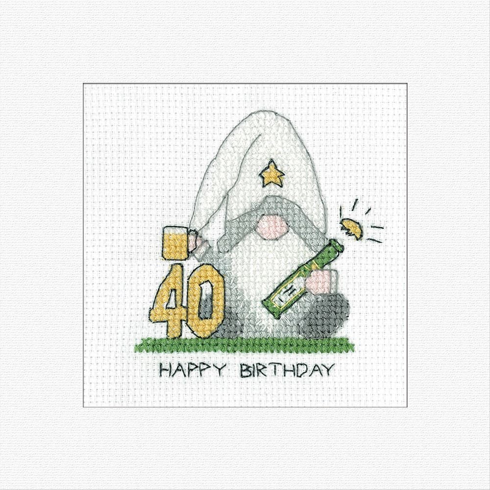 40th Birthday (Green) Gonk Cross Stitch Card Kit