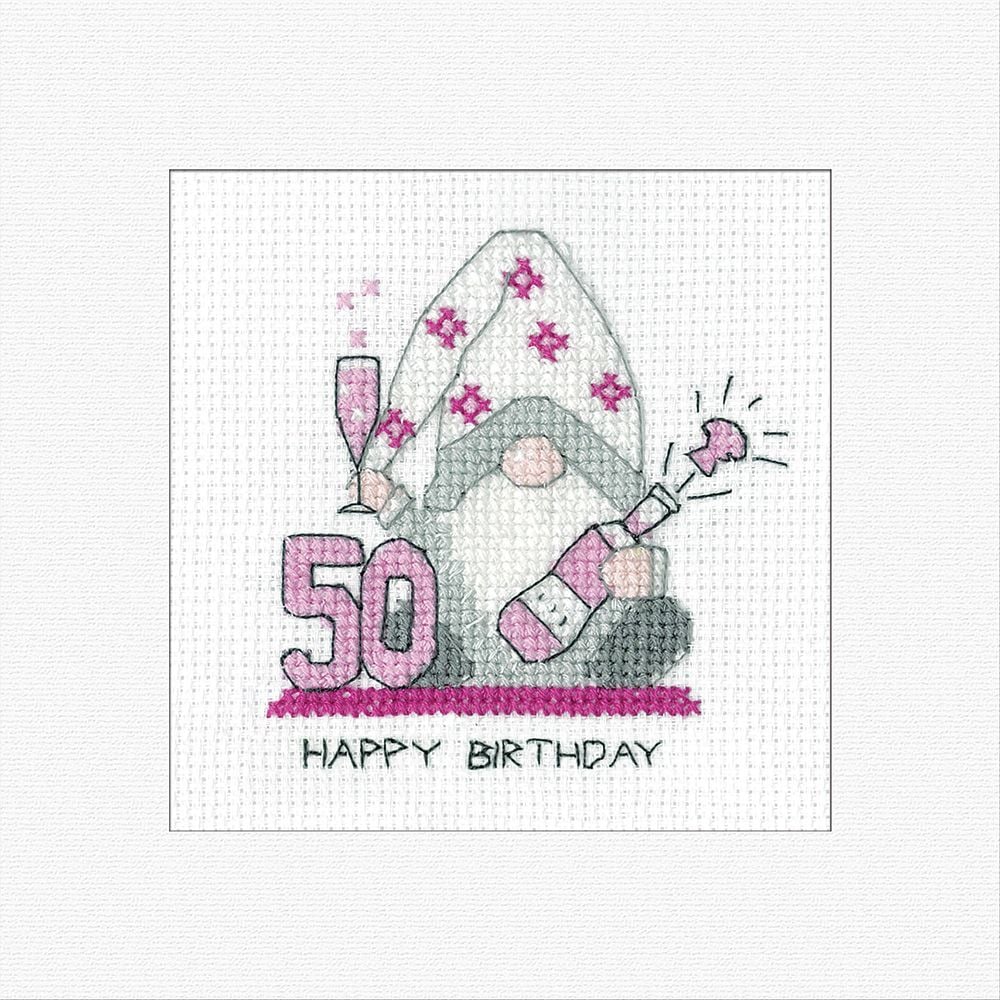 50th Birthday (Pink) Gonk Cross Stitch Card Kit