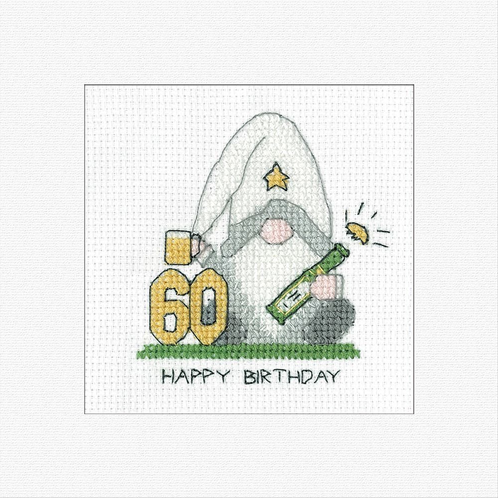 60th Birthday (Green) Gonk Cross Stitch Card Kit