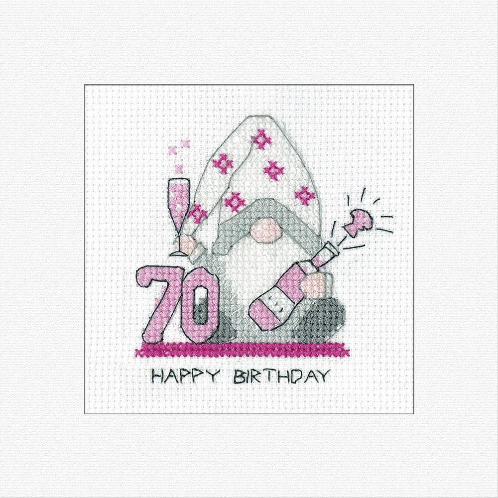 70th Birthday (Pink) Gonk Cross Stitch Card Kit