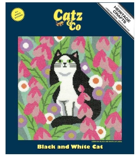 Black and White Cat Cross Stitch - Heritage Crafts