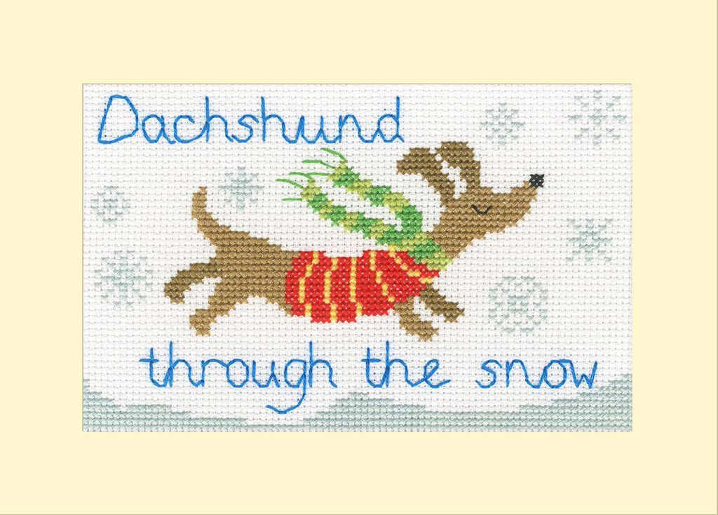Dachshund Through The Snow - Christmas Cross Stitch Card
