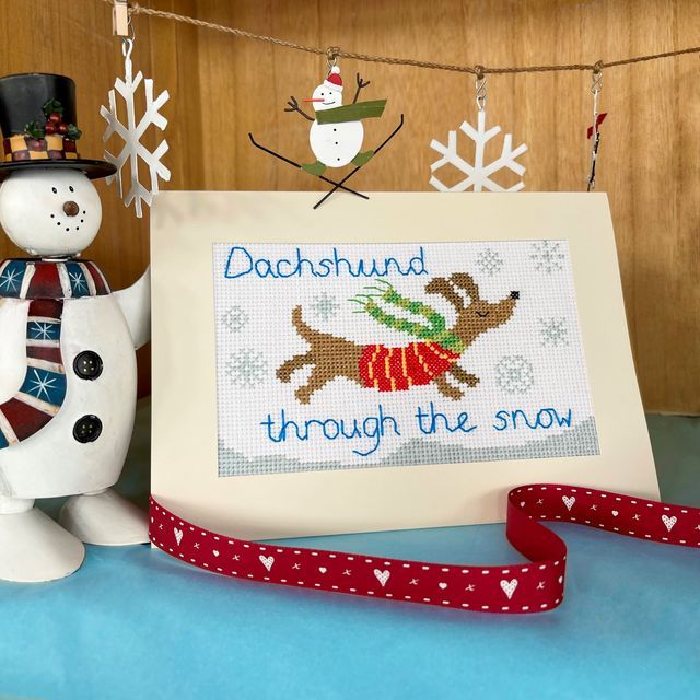 Dachshund Through The Snow - Christmas Cross Stitch Card