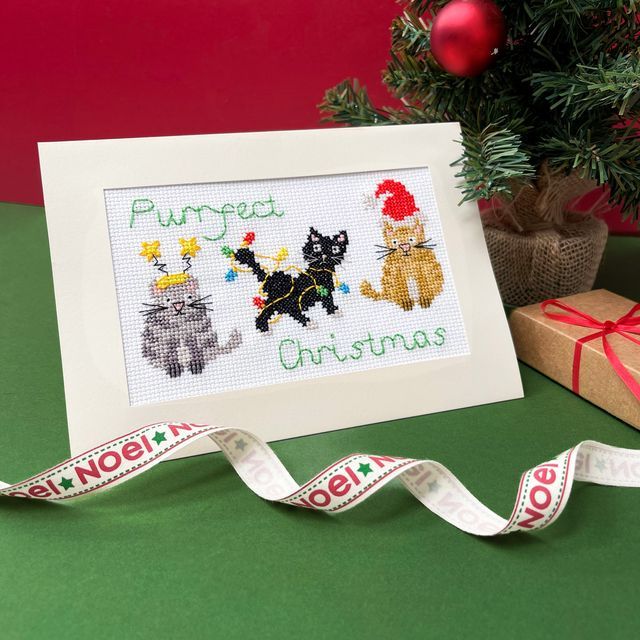 Purrfect Christmas - Christmas Cross Stitch Card