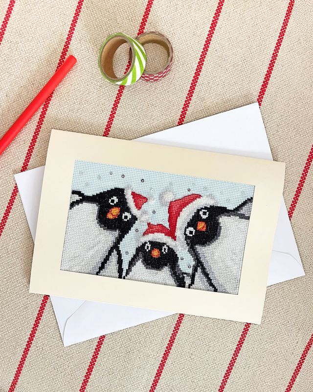 Penguin Selfie - Christmas Cross Stitch Card