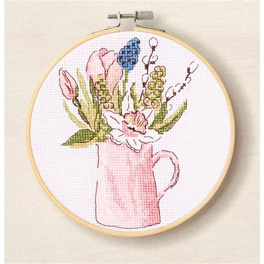 Spring Garden Jug Cross Stitch with Hoop -  DMC