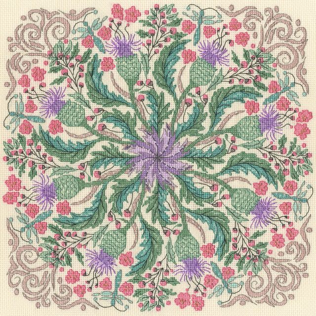 Swirling Thistles Mandala Cross Stitch