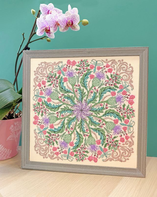 Swirling Thistles Mandala Cross Stitch