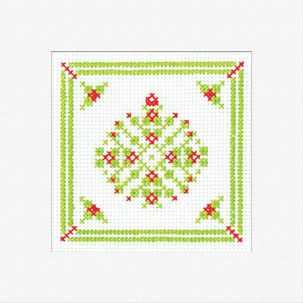 Seasons Greetings Xmas - Filigree Holly Bauble Cross Stitch Card Kit