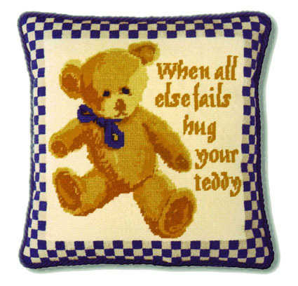 Blue Check Teddy Tapestry Kit - (Plain Canvas)