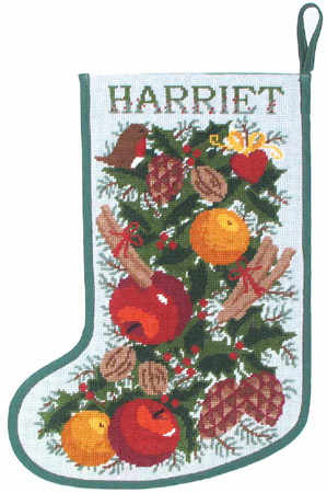 White Garland  - Christmas Stocking Tapestry (Plain Canvas)
