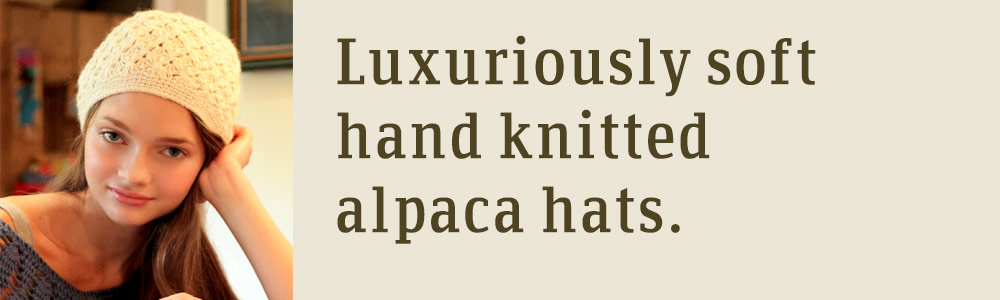 Luxuriously soft hand knitted alpaca hats.