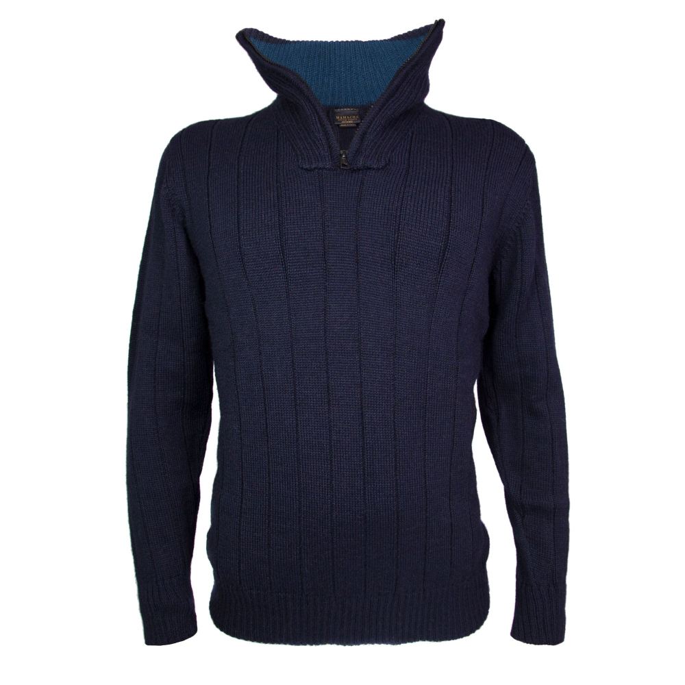 Men's zip neck alpaca jumper in navy blue