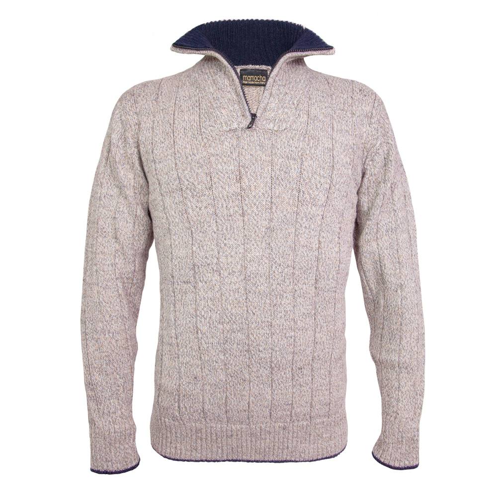 Men's zip neck alpaca jumper in oatmeal fleck