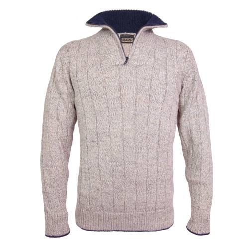 Men's zip neck alpaca jumper in oatmeal fleck