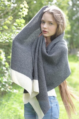 Alpaca and silk shawl in dark grey with cream border