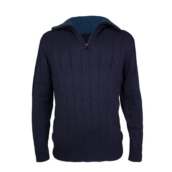 Men's zip neck alpaca jumper in navy blue