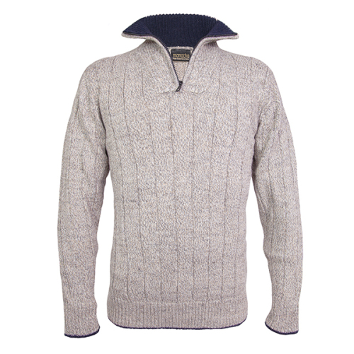 Men's zip neck alpaca jumper in oatmeal fleck